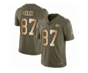 Youth Nike Kansas City Chiefs #87 Travis Kelce Limited Olive Gold 2017 Salute to Service NFL Jersey
