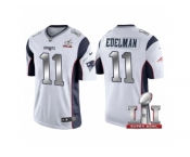Men New England Patriots #11 Julian Edelman White 2017 Super Bowl 51 Patch Steel Silver Limited Jersey