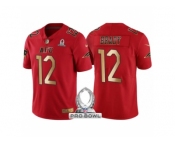 Men New England Patriots #12 Tom Brady AFC 2017 Pro Bowl Red Gold Limited Jersey