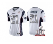 Men New England Patriots #21 Malcolm Butler White 2017 Super Bowl LI Patch Steel Silver Limited Jersey