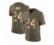 Men Nike New England Patriots #24 Stephon Gilmore Limited Olive Gold 2017 Salute to Service NFL Jersey