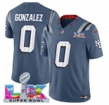 Men's New England Patriots #0 Christian Gonzalez Storm Blue 2025 F.U.S.E. Super Bowl LX Patch “Rivalries” Vapor Limited Football Stitched Jersey