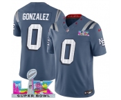Men's New England Patriots #0 Christian Gonzalez Storm Blue 2025 F.U.S.E. Super Bowl LX Patch “Rivalries” Vapor Limited Football Stitched Jersey