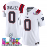Men's New England Patriots #0 Christian Gonzalez White 2025 F.U.S.E. Super Bowl LX Patch Vapor Limited Football Stitched Jersey