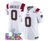 Men's New England Patriots #0 Christian Gonzalez White 2025 F.U.S.E. Super Bowl LX Patch Vapor Limited Football Stitched Jersey