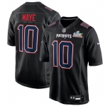 Men's New England Patriots #10 Drake Maye Black 2025 Super Bowl LX Patch Carbon Fashion Stitched Game Jersey