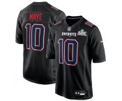 Men's New England Patriots #10 Drake Maye Black 2025 Super Bowl LX Patch Carbon Fashion Stitched Game Jersey