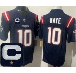 Men's New England Patriots #10 Drake Maye Limited Navy Captain Patch FUSE Vapor Jersey