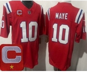 Men's New England Patriots #10 Drake Maye Limited Red Captain Patch FUSE Vapor Jersey