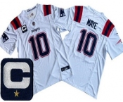Men's New England Patriots #10 Drake Maye Limited White Captain Patch FUSE Vapor Jersey