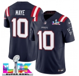 Men's New England Patriots #10 Drake Maye Navy 2025 F.U.S.E. Super Bowl LX Patch Vapor Limited Football Stitched Jersey