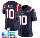 Men's New England Patriots #10 Drake Maye Navy 2025 F.U.S.E. Super Bowl LX Patch Vapor Limited Football Stitched Jersey