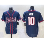 Men's New England Patriots #10 Drake Maye Navy With Path Cool Base Stitched Baseball Jersey