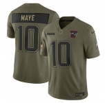 Men's New England Patriots #10 Drake Maye Olive 2025 Salute to Service Limited Football Stitched Jersey