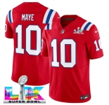 Men's New England Patriots #10 Drake Maye Red 2025 F.U.S.E. Super Bowl LX Patch Vapor Limited Football Stitched Jersey