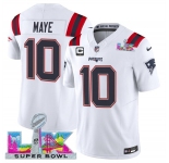 Men's New England Patriots #10 Drake Maye White 2025 F.U.S.E. Super Bowl LX Patch And 1-Star C Patch Vapor Limited Football Stitched Jersey