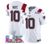Men's New England Patriots #10 Drake Maye White 2025 F.U.S.E. Super Bowl LX Patch And 1-Star C Patch Vapor Limited Football Stitched Jersey