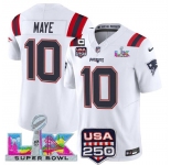 Men's New England Patriots #10 Drake Maye White 2025 F.U.S.E. Super Bowl LX Patch USA 250' Patch Vapor Limited Football Stitched Jersey