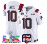 Men's New England Patriots #10 Drake Maye White 2025 F.U.S.E. Super Bowl LX Patch USA 250' Patch Vapor Limited Football Stitched Jersey