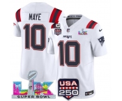 Men's New England Patriots #10 Drake Maye White 2025 F.U.S.E. Super Bowl LX Patch USA 250' Patch Vapor Limited Football Stitched Jersey