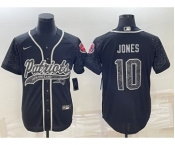 Men's New England Patriots #10 Mac Jones Black Reflective With Patch Cool Base Stitched Baseball Jersey