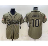 Men's New England Patriots #10 Mac Jones Olive 2022 Salute to Service Cool Base Stitched Baseball Jersey