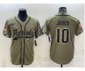 Men's New England Patriots #10 Mac Jones Olive 2022 Salute to Service Cool Base Stitched Baseball Jersey