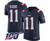 Men's New England Patriots #11 Drew Bledsoe Limited Navy Blue Rush Vapor Untouchable 100th Season Football Jersey