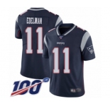 Men's New England Patriots #11 Julian Edelman Navy Blue Team Color Vapor Untouchable Limited Player 100th Season Football Jersey