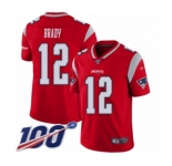 Men's New England Patriots #12 Tom Brady Limited Red Inverted Legend 100th Season Football Jersey