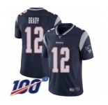 Men's New England Patriots #12 Tom Brady Navy Blue Team Color Vapor Untouchable Limited Player 100th Season Football Jersey