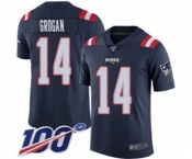 Men's New England Patriots #14 Steve Grogan Limited Navy Blue Rush Vapor Untouchable 100th Season Football Jersey