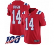 Men's New England Patriots #14 Steve Grogan Red Alternate Vapor Untouchable Limited Player 100th Season Football Jersey
