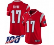 Men's New England Patriots #17 Antonio Brown Limited Red Inverted Legend 100th Season Football Jersey