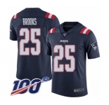 Men's New England Patriots #25 Terrence Brooks Limited Navy Blue Rush Vapor Untouchable 100th Season Football Jersey