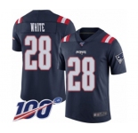 Men's New England Patriots #28 James White Limited Navy Blue Rush Vapor Untouchable 100th Season Football Jersey
