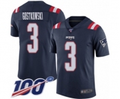 Men's New England Patriots #3 Stephen Gostkowski Limited Navy Blue Rush Vapor Untouchable 100th Season Football Jersey