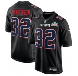 Men's New England Patriots #32 TreVeyon Henderson Black 2025 Super Bowl LX Patch Carbon Fashion Stitched Game Jersey
