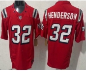Men's New England Patriots #32 TreVeyon Henderson Limited Red Rivalries FUSE Vapor Jersey