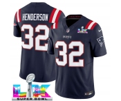 Men's New England Patriots #32 TreVeyon Henderson Navy 2025 F.U.S.E. Super Bowl LX Patch Limited Football Stitched Jersey