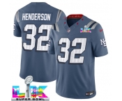 Men's New England Patriots #32 TreVeyon Henderson Storm Blue 2025 F.U.S.E. Super Bowl LX Patch “Rivalries” Vapor Limited Football Stitched Jersey