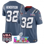 Men's New England Patriots #32 TreVeyon Henderson Storm Blue 2025 F.U.S.E. Super Bowl LX & USA 250' Patch “Rivalries” Vapor Limited Football Stitched Jerse