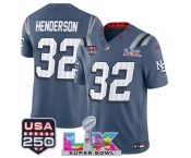 Men's New England Patriots #32 TreVeyon Henderson Storm Blue 2025 F.U.S.E. Super Bowl LX & USA 250' Patch “Rivalries” Vapor Limited Football Stitched Jerse