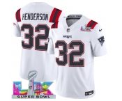Men's New England Patriots #32 TreVeyon Henderson White 2025 F.U.S.E. Super Bowl LX Patch Vapor Limited Football Stitched Jersey