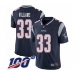 Men's New England Patriots #33 Joejuan Williams Navy Blue Team Color Vapor Untouchable Limited Player 100th Season Football Jersey