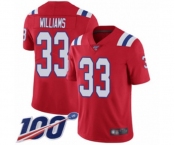 Men's New England Patriots #33 Joejuan Williams Red Alternate Vapor Untouchable Limited Player 100th Season Football Jersey