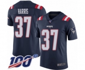 Men's New England Patriots #37 Damien Harris Limited Navy Blue Rush Vapor Untouchable 100th Season Football Jersey
