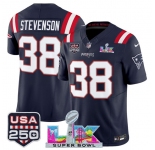 Men's New England Patriots #38 Rhamondre Stevenson Navy 2025 F.U.S.E. Super Bowl LX Patch And USA 250' Patch Vapor Limited Football Stitched Jersey