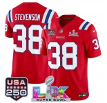 Men's New England Patriots #38 Rhamondre Stevenson Red 2025 F.U.S.E. Super Bowl LX Patch And USA 250' Patch Vapor Limited Football Stitched Jersey