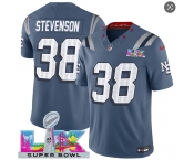 Men's New England Patriots #38 Rhamondre Stevenson Storm Blue 2025 F.U.S.E. Super Bowl LX Patch “Rivalries” Vapor Limited Football Stitched Jersey